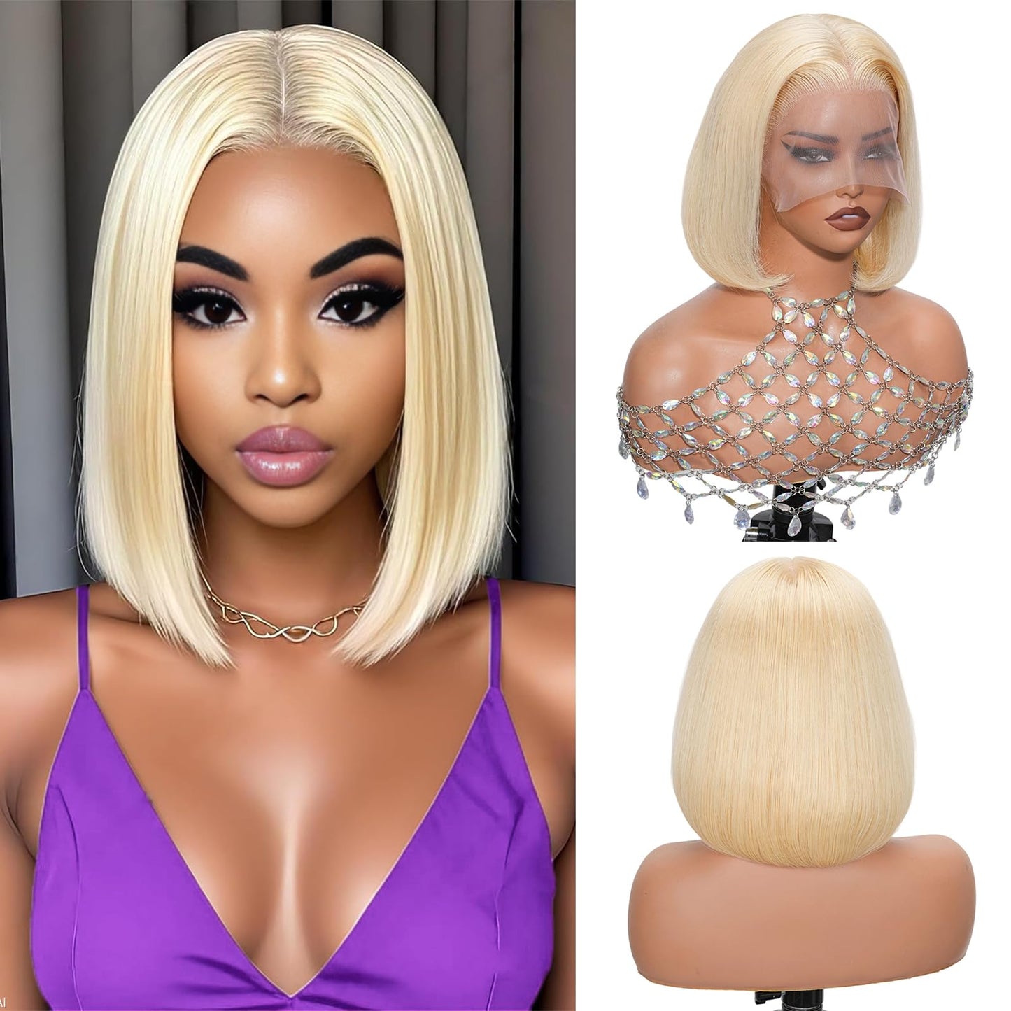 Geomone 16 Inch Blonde Bob Wig Human Hair 180 Density HD Lace Front Wigs Pre Plucked With Baby Hair 613 Bob Wig Human Hair 13x6