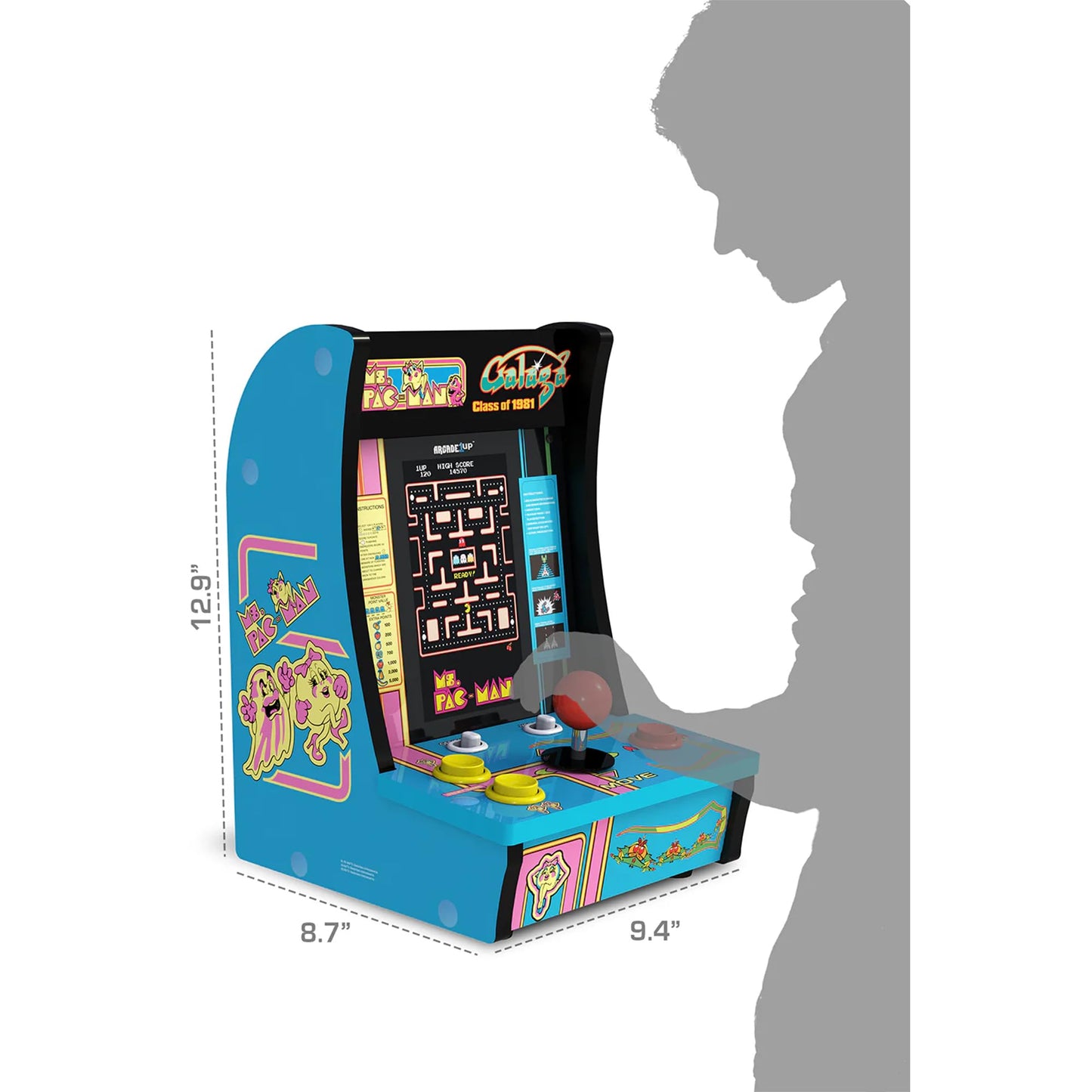 Arcade1Up Class of ‘81 Ms. PAC-Man/Galaga Countercade – 3 Classic Games, Retro Game Console for Home, Portable Console with 7-inch Screen, Table-top Video Game for Game Room