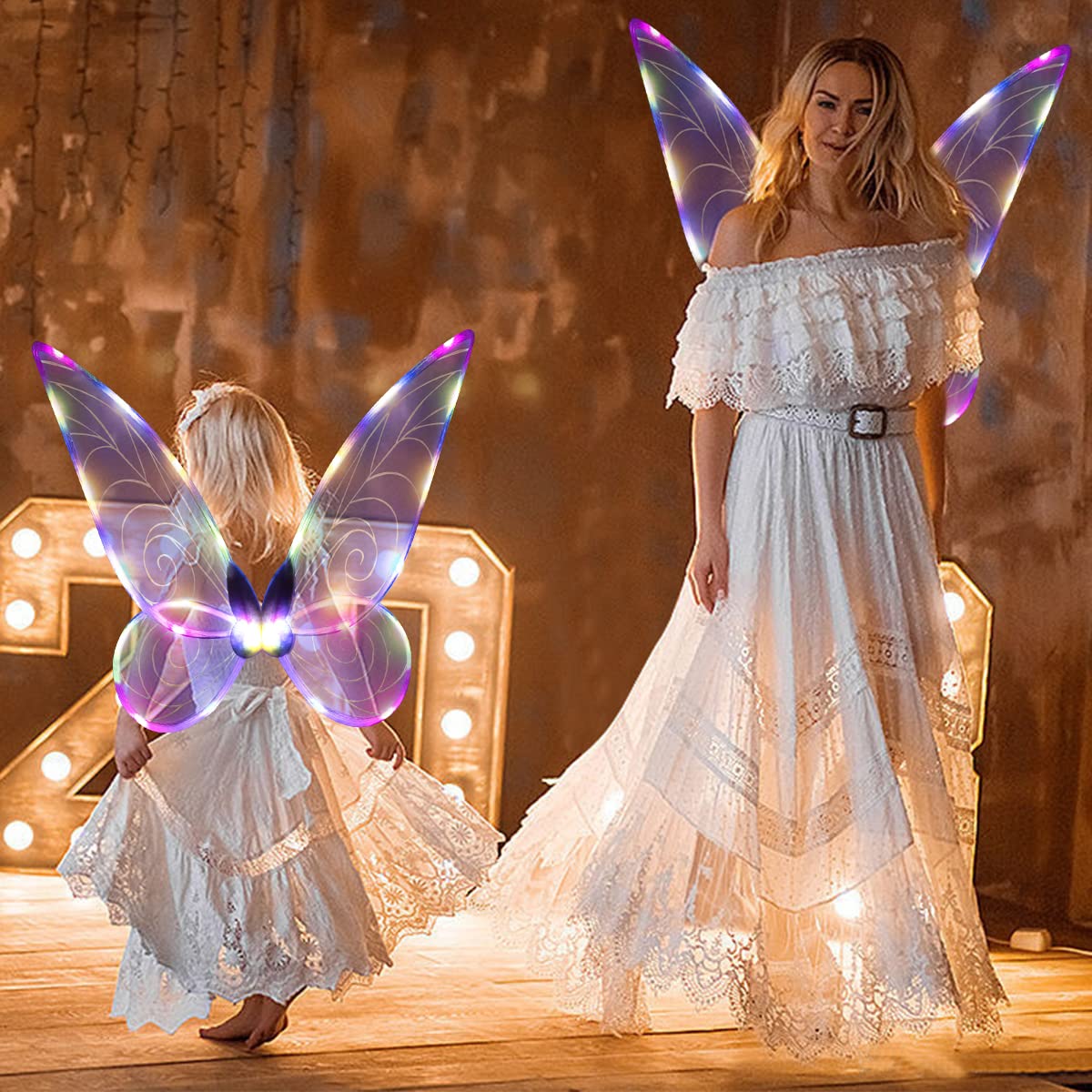 quescu Light up Fairy Wings for Adults,LED Butterfly Wings for Girls Women,Halloween Costume Dress Up, for Kids Girls