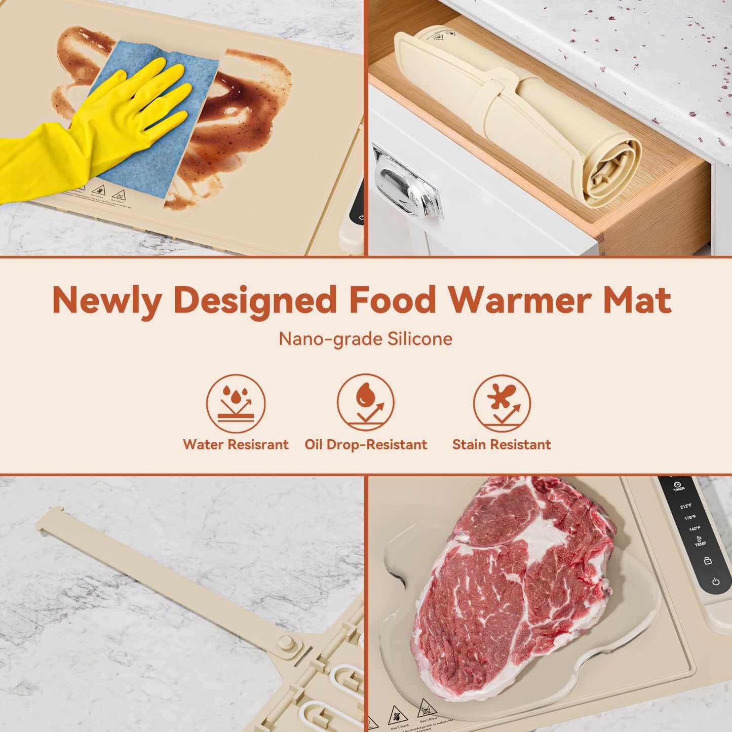 Warming Mat for Food Warmer Pad: 24"X16" Adjustable Foldable Silicone Electric Warming Tray for Buffets Party - Fast Heating Portable Hot Plates for Countertop Kitchen Travel Home Ideas