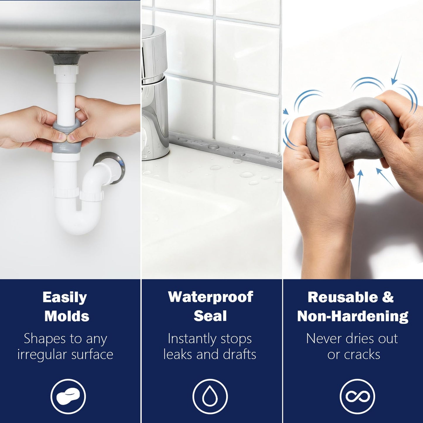 Leopong Moldable Waterproof Silicone Putty for Bathroom Wall & Pipe Gaps, Reusable & Pliable Repair Sealant (Light Grey)
