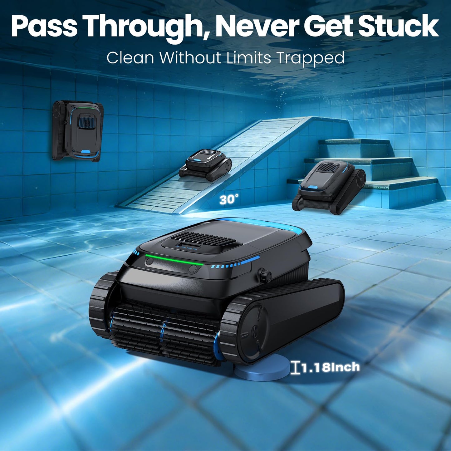BOTLUXE Robotic Pool Vacuum PC10, Cordless Pool Cleaner Robot for Inground & Above Ground Pools, Smart Navigation, 5000GPH Suction Power for Cleaning Floor, Wall & Waterline, Self-Parking, Black