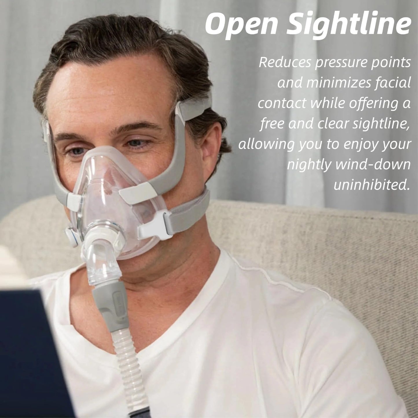 Full Face CPAP Mask, Comfort Series Nasal CPAP Mask, Reuse Full Cover Mask Replacement Accessory Includes Headgear Strap, Frame, Elbow and Nasal Cushion, Covers Nose and Mouth(M)