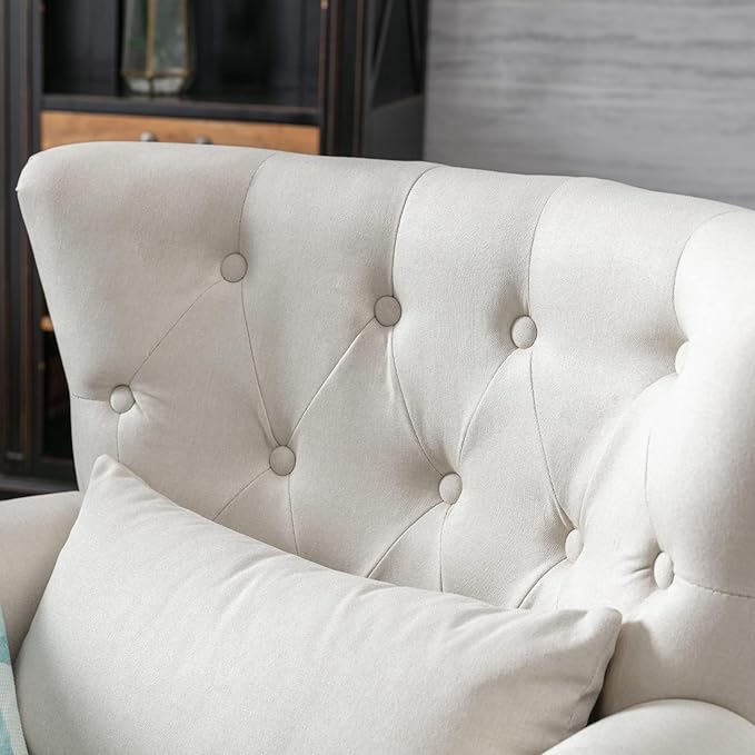 chairus Mid-Century Modern Accent Chair, Comfy Tufted Single Sofa Chair Wingback Armchair with Pillow for Club, Living Room, Bedroom - Linen, Beige