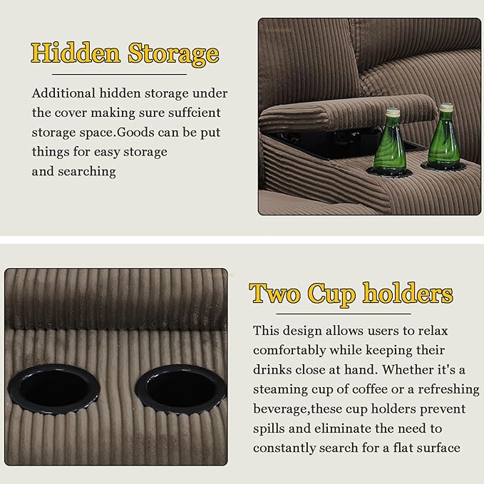 A Ainehome Manual Recliner Sofa Set with Storage, 3 Pieces Living Room Furniture Sets, Corduroy Sofa Sets Reclining Couch Loveseat and Chair Furniture Set for Living Room/Rv/House/Office, Taupe