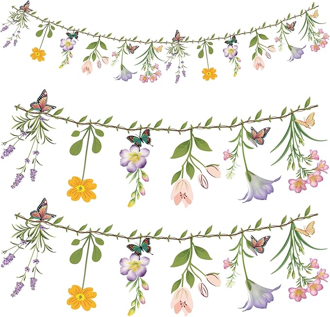 Ghegicu 2PCS Flower Banner Reusable Wildflower Garland Floral for Spring Party Enchanted Garden Theme Picnic Wedding Baby ...