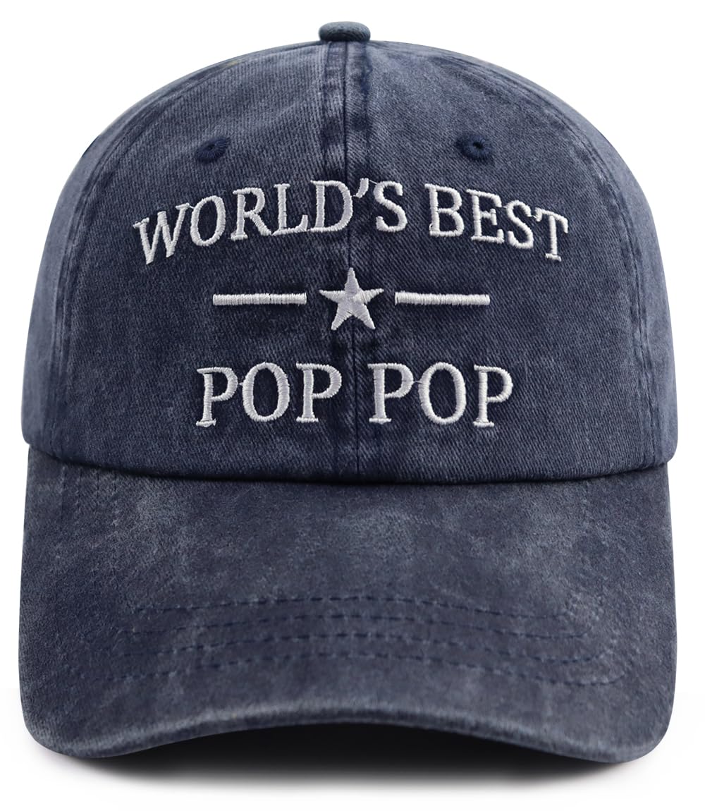 Pop Pop Gifts from Grandkids Daughter Son, World's Best Grandpa Hat, Grandfather Baseball Cap, Fathers Day Retirement Birthday Gifts for Grandpa Dad Navy