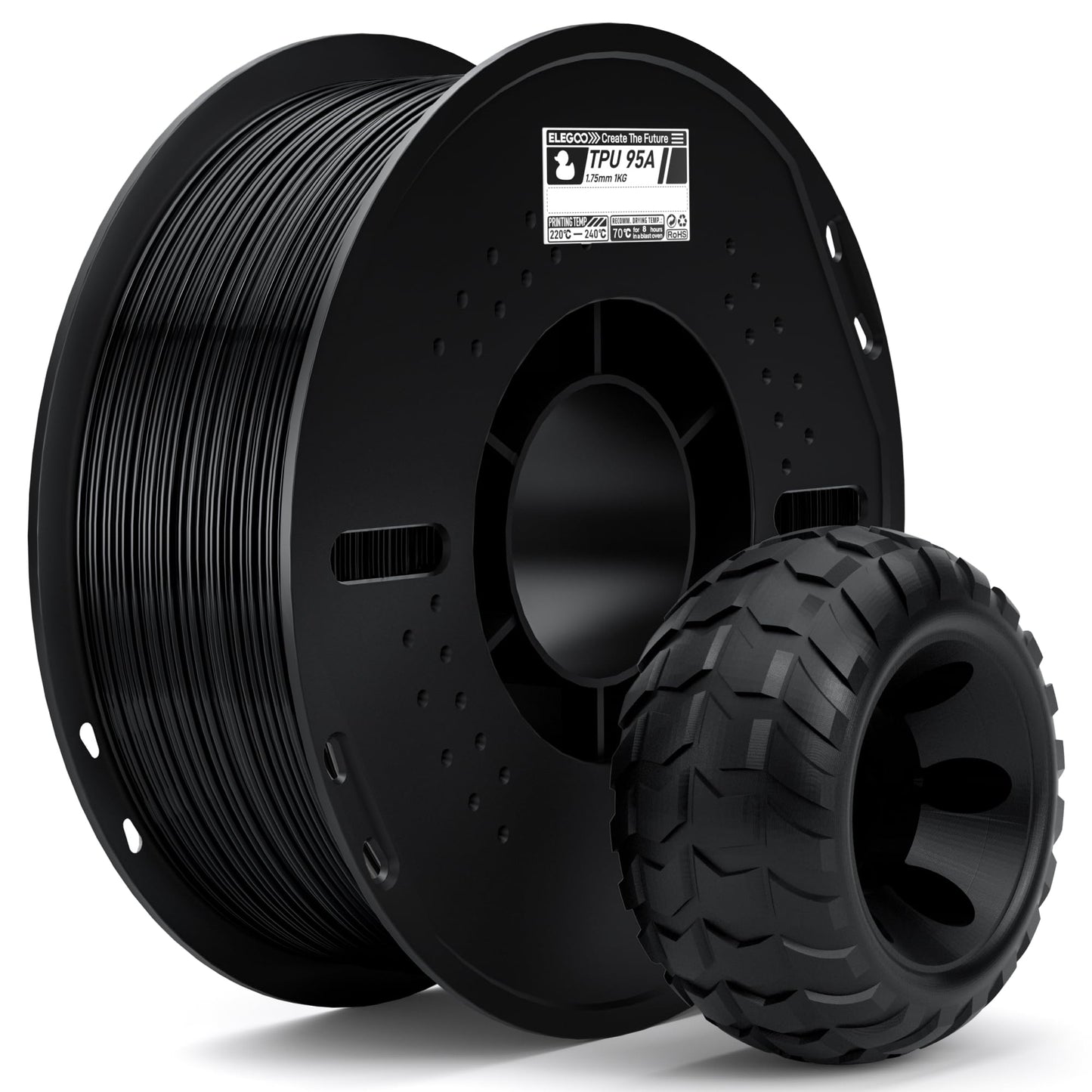ELEGOO TPU Filament 1.75mm Black 1KG, 95A Flexible Soft 3D Printing Filament 1KG Spool(2.2lbs) Fits for Most FDM 3D Printers
