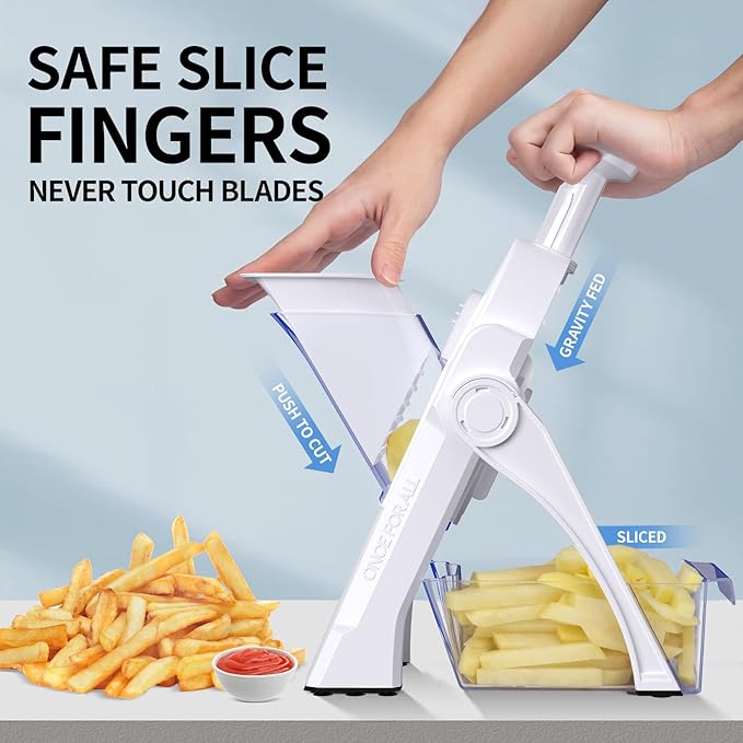 Safe Mandoline Slicer Vegetable Chopper Potato Food Cutter,Thickness Adjustable 0.1-8 mm Veggie Dicer Kitchen Chopping Artifact for Fast Meal prep (White)
