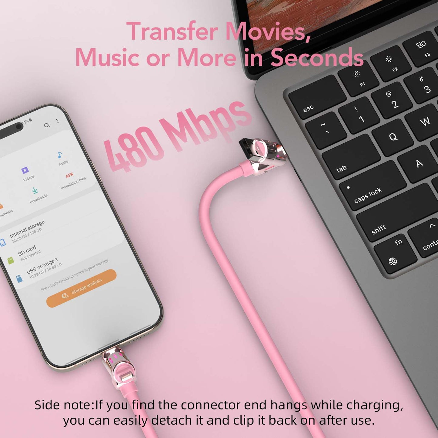 MFish 4-in-1 Universal Multi USB Charging Cable – 240W Max Fast Charger Cord with Multiple Connectors for iPhone 16/15/14/13, iPad, Samsung, MacBook, Tablets & More (Pink, 6.6Ft)