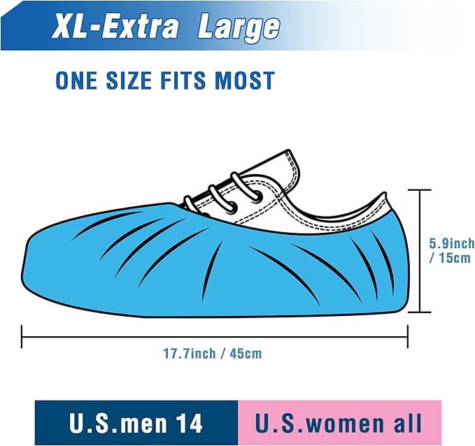 ProtectX Disposable Shoe & Boot Covers, XL Extra Large, 100-pack (50 pairs), Waterproof, Slip Resistant, Durable CPE plastic, Fits up to Men’s 14 US Size and All Women’s US Size Shoes