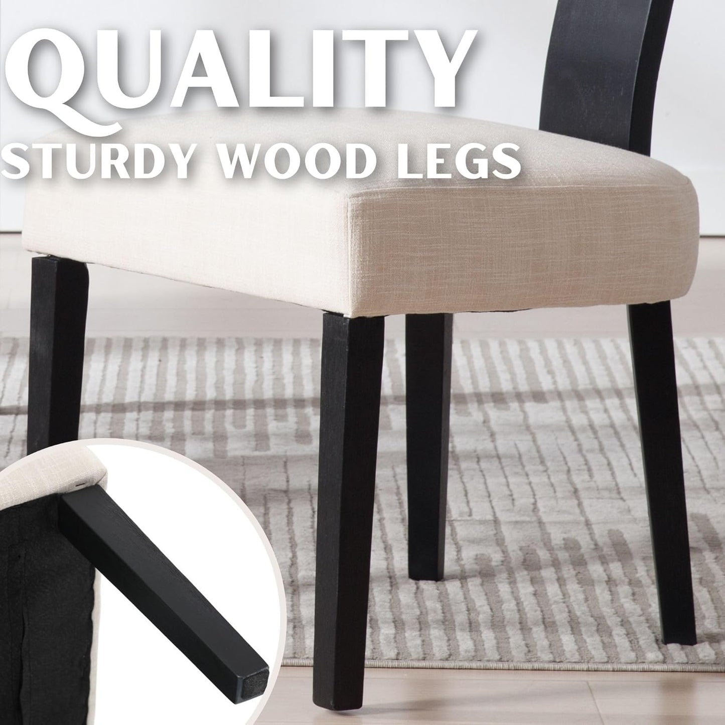 RIVOVA Rattan Dining Chairs Set of 4, Modern Dining Chairs, Kitchen Dining Room Chairs, Curved Cane Back Upholstered Linen Fabric Dining Chairs with Black Wood Frame, Beige