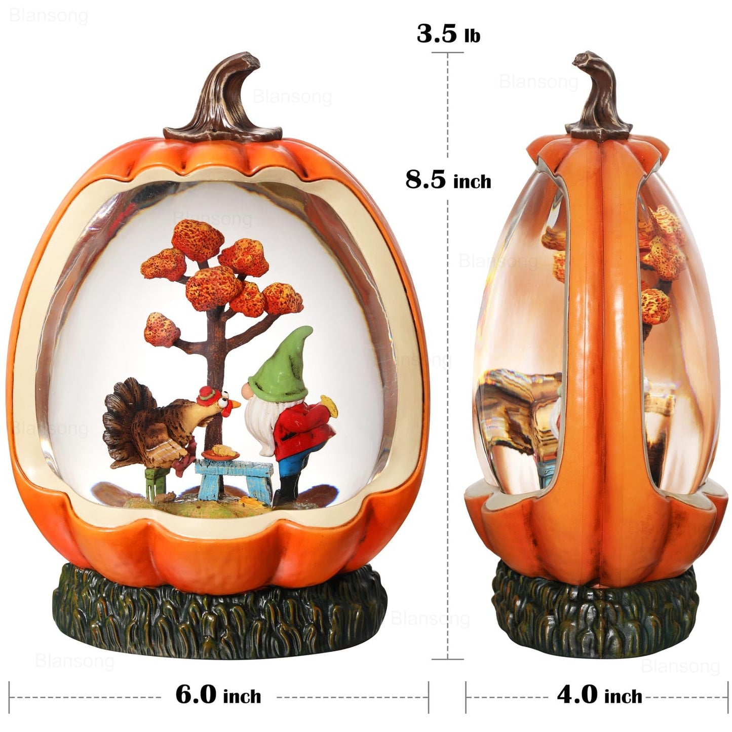 Blansong Fall Snow Globe Pumpkin Fall Decorations for Home Gnome Turkey Swirling Glitter Timer Thanksgiving Gift Autumn Harvest Fall Decor