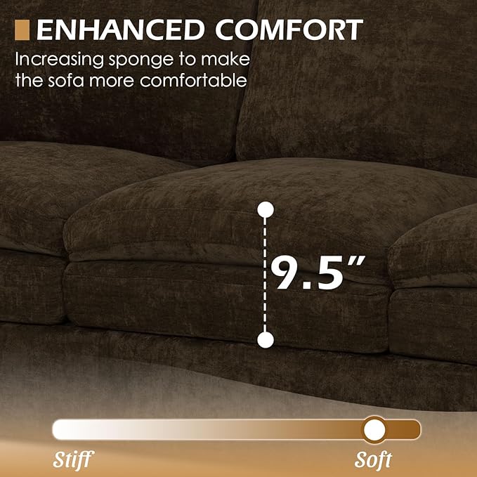 ACMEASE 3 Pieces Chenille Sofa Set w/Arm Pillows, Upholstered 2 Pieces Loveseat & 3 Seater Sofa w/Comfortable Back Cushions, Modern 2-Seat & 3-Seat w/High-Density Foam for Living Room, Brown