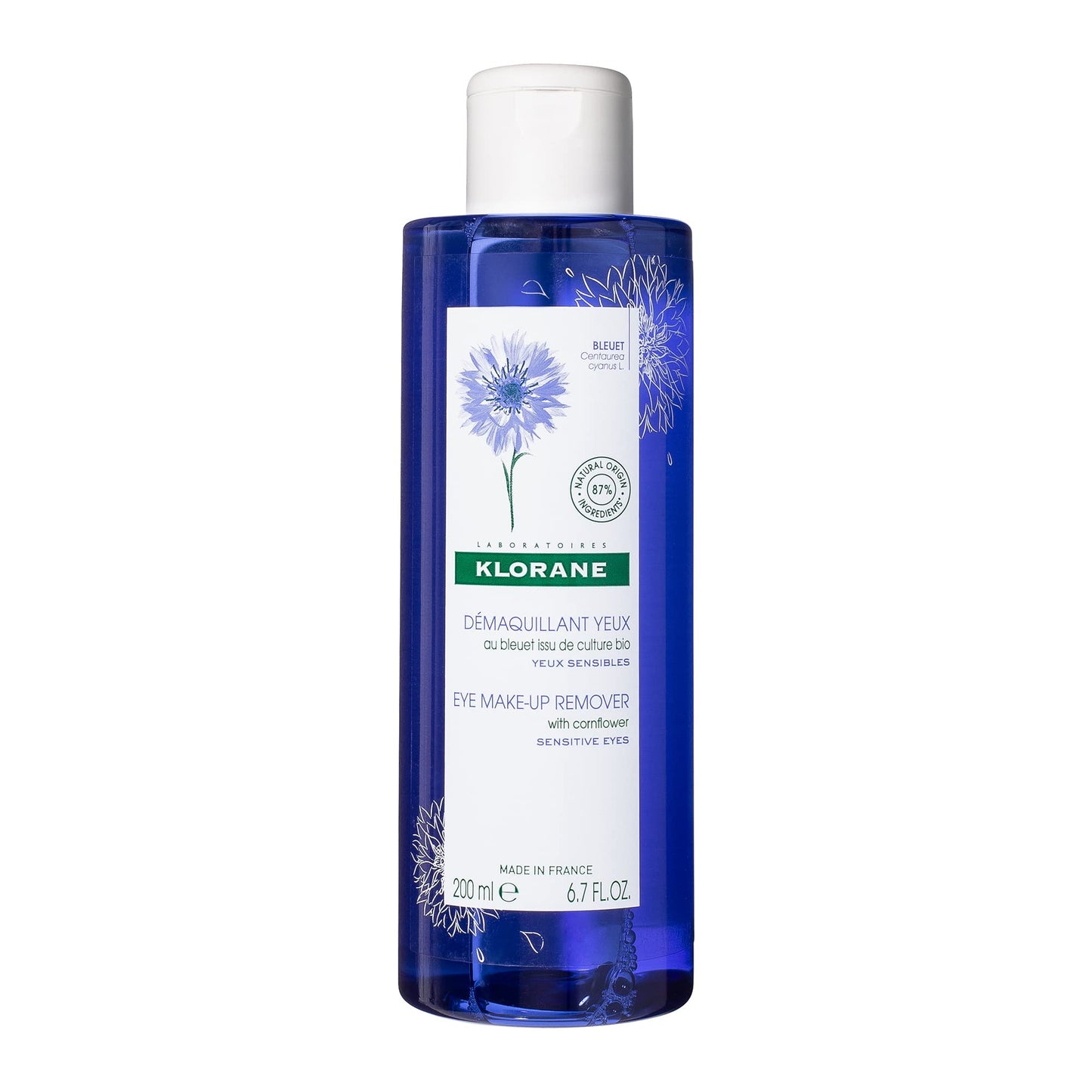 Klorane - Eye Makeup Remover With Organically Farmed Cornflower - For Sensitive Skin - Free of Oil, -Fragrance, & Sulfates - 6.7