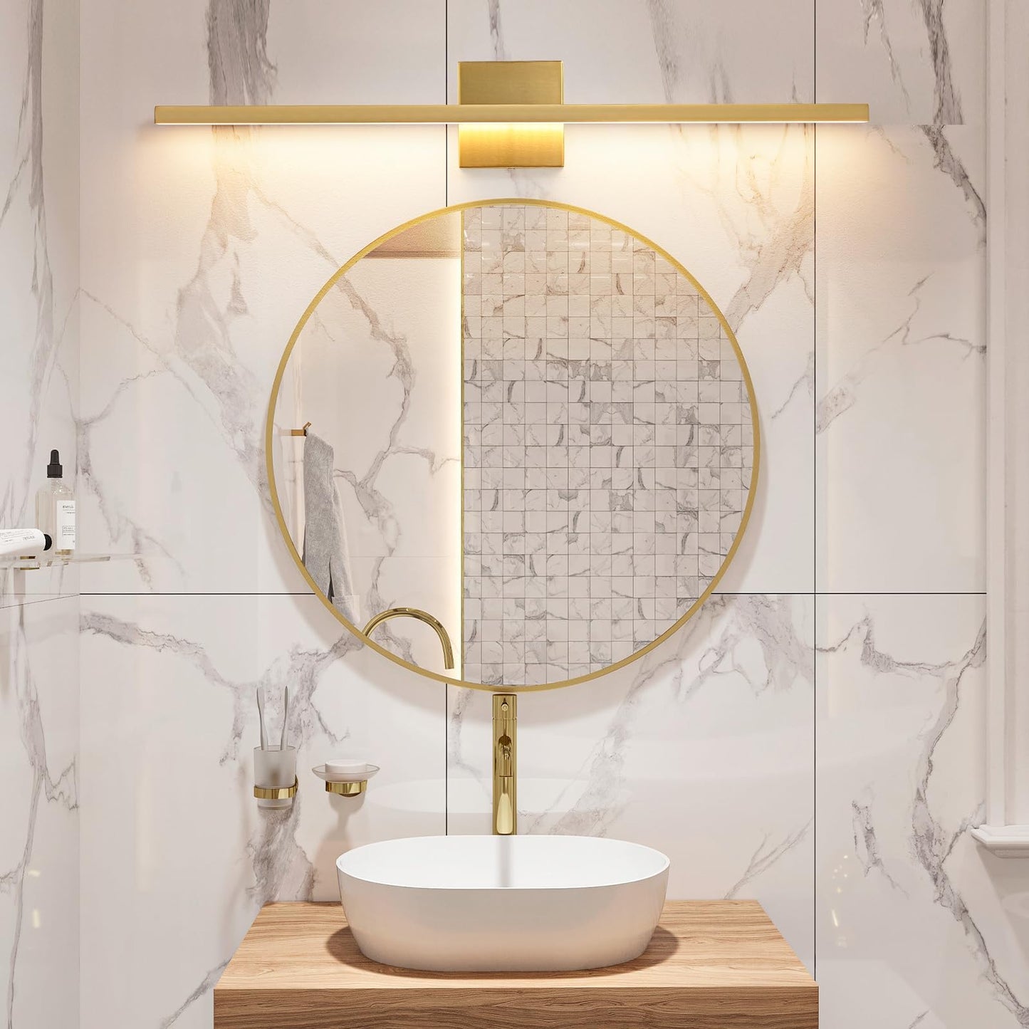 Epinl Gold Vanity Lights for Bathroom - 31.5 inch Brushed Gold Bathroom Light Fixture Over Mirror 22W LED Dimmable Wall Sconce Lighting Fixture 5CCT Vanity Light Bar for Bathroom Bedroom