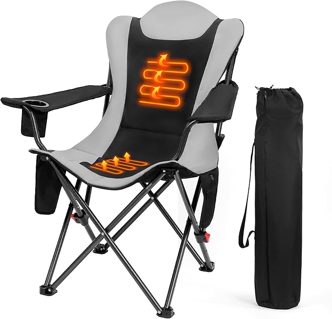 OUTSIDER Heated Camping Chair Heavy Duty 3-Position Folding Camp Chair with 3 Heat Levels, Cup Holder & Side Storage - Out...