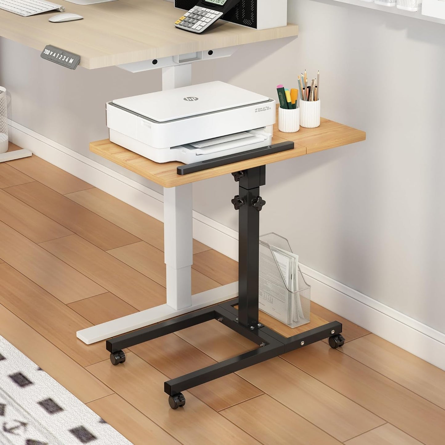 Laptop Desk Stand for Bed Portable Desk Overbed Bedside Mobile Laptop Table Rolling Foldable Table Adjustable Height with Locked Wheels & Mouse Pad for Office Sofa