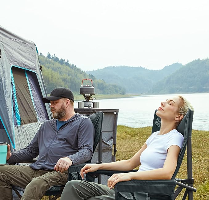 TIMBER RIDGE Oversized Folding Camping Chair High Back Heavy Duty for Adults Support up to 500lbs with Cup Holder, Side Pocket Cooler Bag