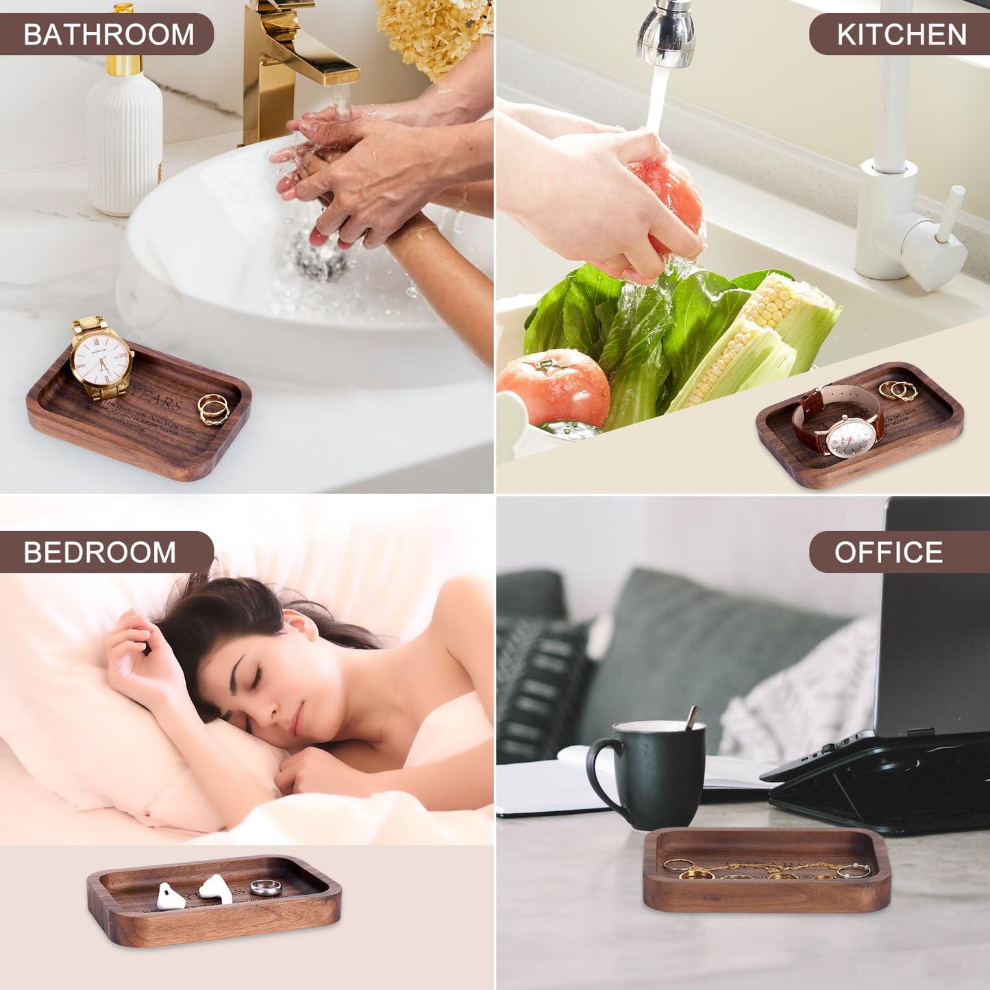 10 Years Anniversary Wood Tray Gifts for Him/Her, Wooden Engraved Ring Dish, Wood Trinket Dish for Wedding Anniversary, Birthday, Valentines Day Gifts for Husband, Wife - 5.5x3.5 Inch
