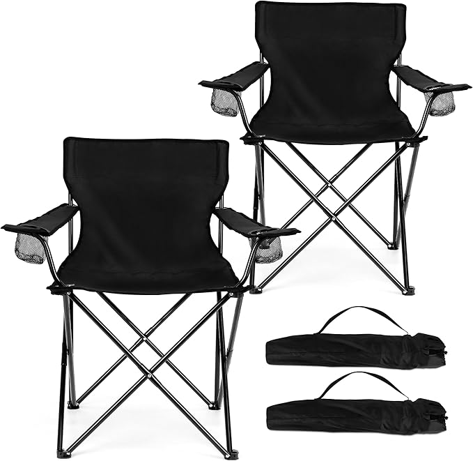 HaSteeL Foldable Camping Chair Set of 2, Folding Camp Chairs for Adults, Large Portable Lawn Chair for Outdoors Fishing, H...