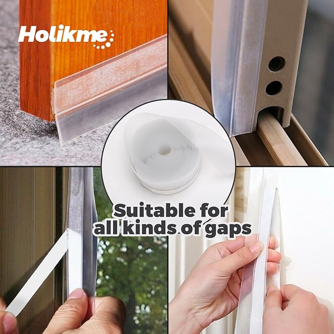 Holikme Weather Stripping Door Seal Strip 33 Feet, Sealing Sticker Sealing Tape for Door Draft Stopper Adhesive for Doors, Suitable for Windows, Doors