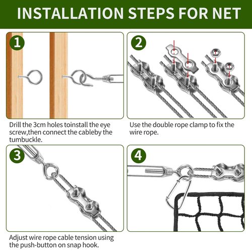 NQB Golf Practice Net with Steel Hanging Kit & Nylon Rope, 10x20FT Hitting Net for Multiple Sports