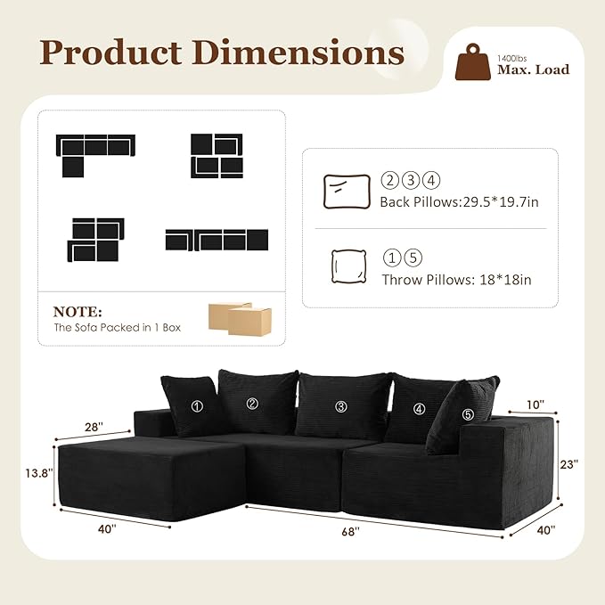 INGEROOM Modular Cloud with Deep Seat 108 inch (Black)