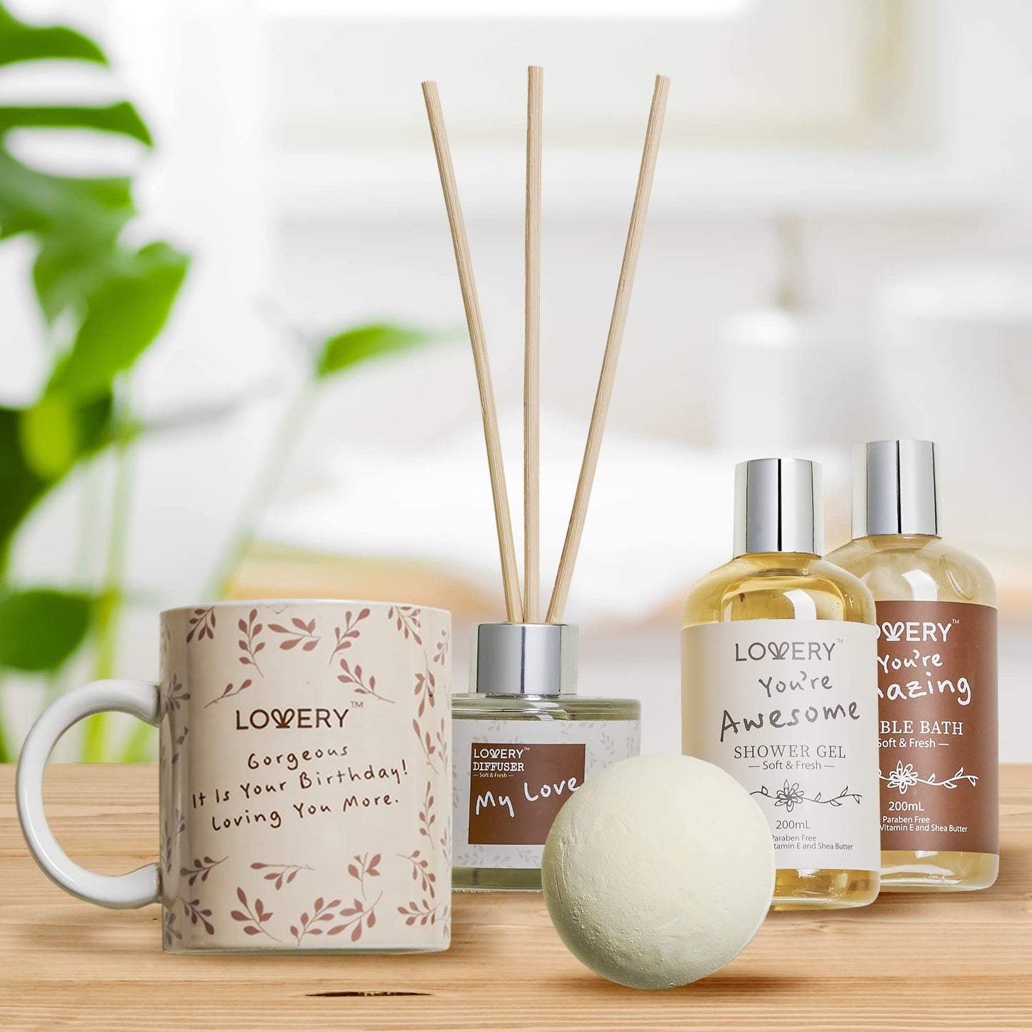 Birthday Gifts for Women, Birthday Gift Basket, Bath and Spa Gift Set for Women, Luxury Birthday Spa Gift Box, Vitamin E & Shea, Rich Bath Essentials in Coconut Scent, Happy Birthday Mug & More