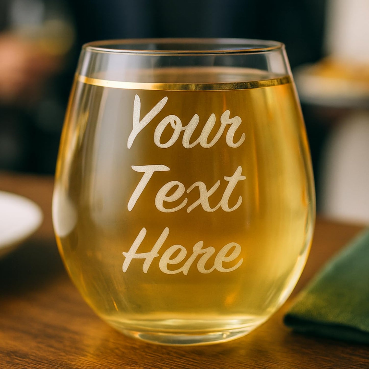 Gifts Inscribed Personalized Stemless Wine Glass – Custom Engraved Drinking Cup with Text – Laser Etched Wedding, Engagement, Anniversary, Bridal Party Gift