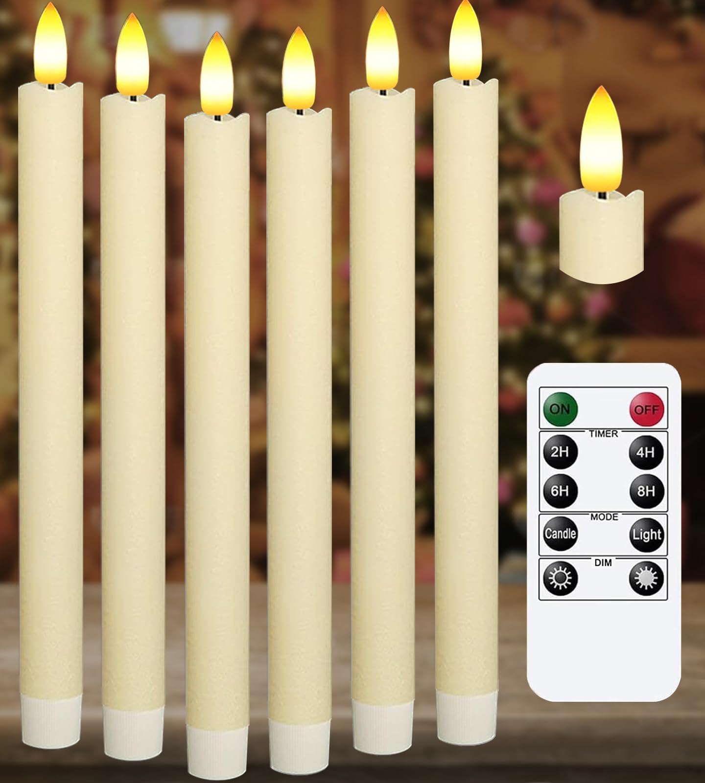 Upgraded Real Wax LED Flameless Taper Candles with Remote, KSWING 6 PCS Ivory Candlesticks Battery Operated 3D Flickering - 9.6" Long Realistic Fake Candle Sticks for Home/Wedding/Fireplace Xmas Decor