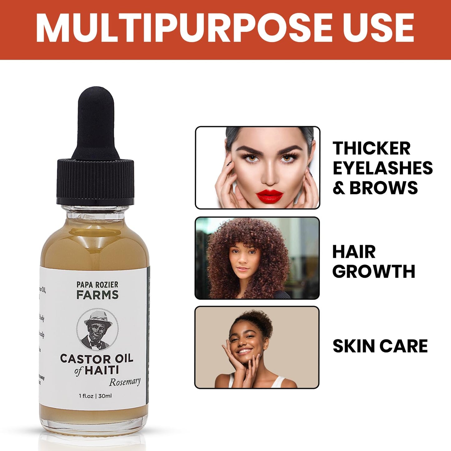 Papa Rozier Farms Rosemary Pure Organic Castor Oil of Haiti - Cold Pressed - Hexane Free - Hair Growth Treatment - Hair Growth f