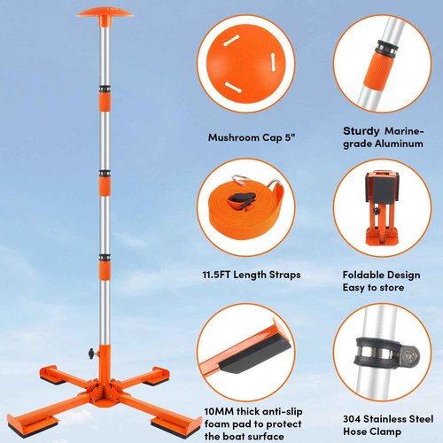 VEITHI Boat Cover Support Poles Heavy Duty 2 Pack,21” to 58” Aluminum Pontoon Telescoping Boat Cover Support System with Metal Cross Base and Adjustable Strap - Orange