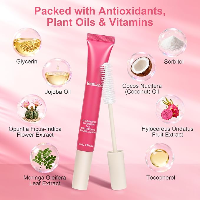 Hair Cactus Fruit 3-in-1 Styling Cream & Taming Wand – Smooth Flyaways, Control Frizz & Define Curls | Lightweight Non-Greasy Formula, Precision Brush, Vegan & Citrus Scent Hair Care (Pack of 1)