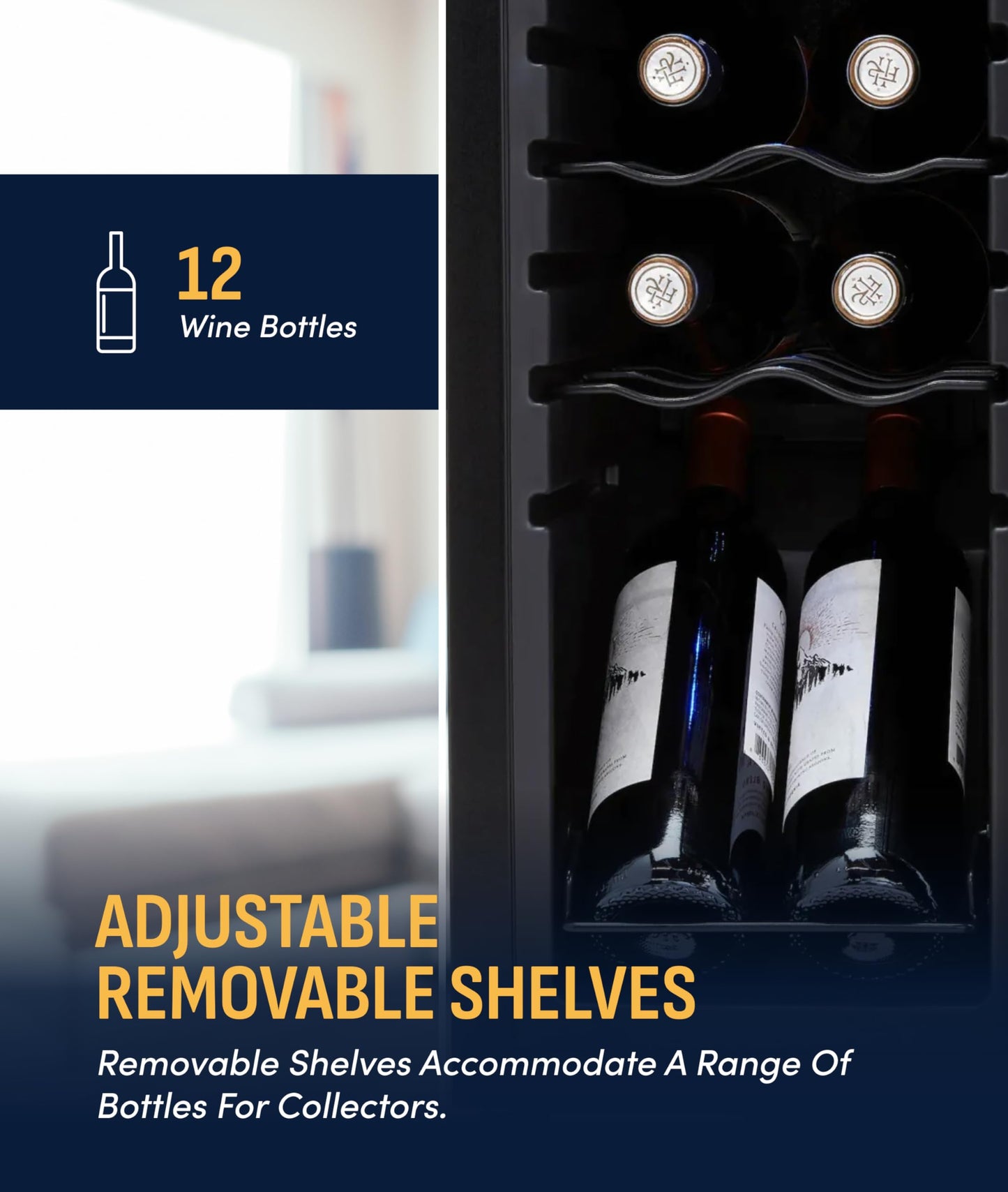 NewAir 10" Wine Fridge for 12 Bottles | Freestanding Wine Cooler Refrigerator with Glass Door | Compact Countertop Storage with Precision Cooling & Quiet Operation | Black