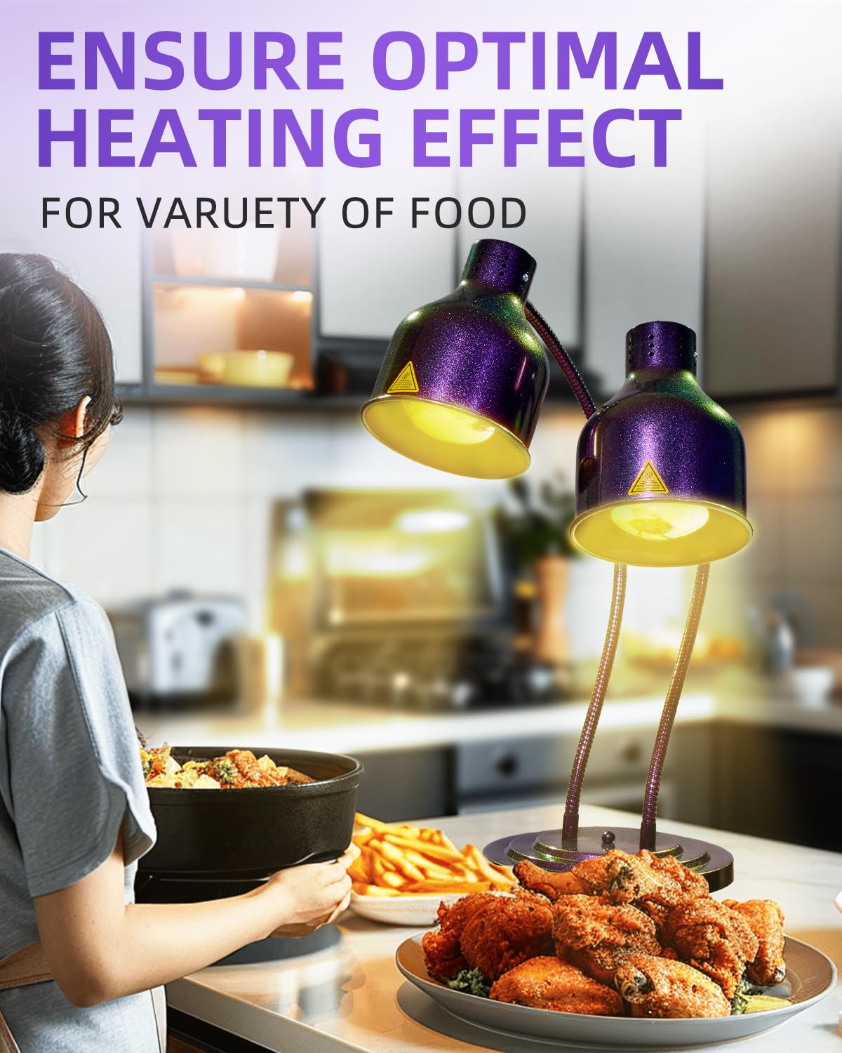 RVGMBO Food Heat Lamp - [3 Bulbs Included] [Rapid-Heating], 500W Commercial Food Warmer Light, Heat Lamp for Food Catering Warming Lamp for Buffet Parties, Purple-Green Gradient