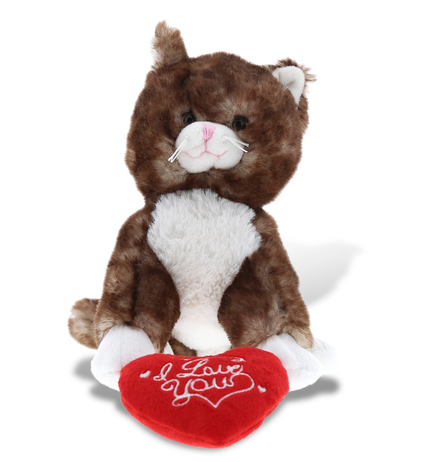 DolliBu I Love You Valentine Plush Brown Cat - Cute Stuffed Animal with Red Heart and Name Personalization Gift for Valentines Day, Birthday, Anniversary, Romantic Date - 6 Inches