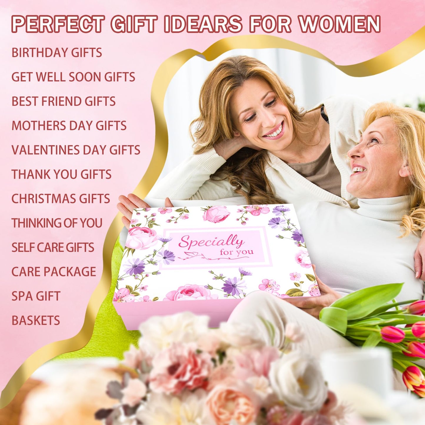 ElatedMore Birthday Gifts for Women Friendship Self Care Package Gifts for Women Get Well Soon Gift Baskets Relaxing Blanket Gifts Box for Sister Mom Wife Friend Her Fantasy Box (Pink)
