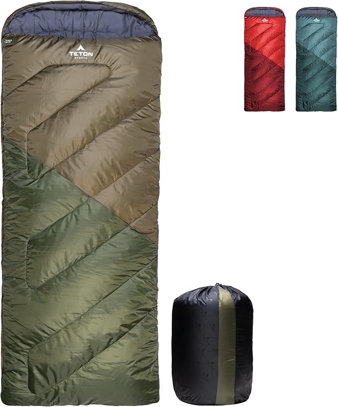 Teton Celsius 레귤러, -25F, 20F, 0F (0F) 침낭, 성인 및 아동용 전천후 가방, 캠핑을 쉽고 따뜻하게 제작, 여행용 가방 포함