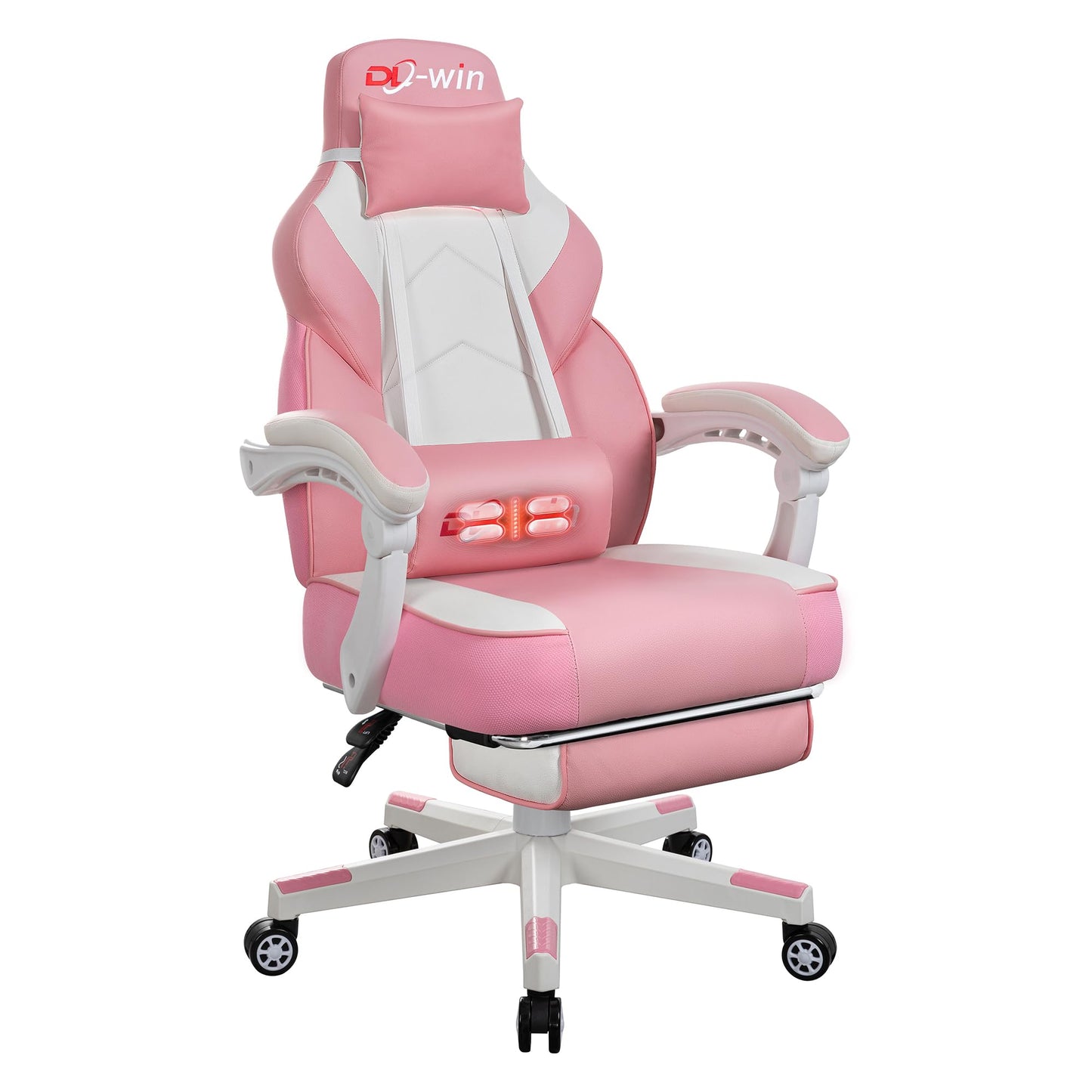 Gaming Chair with Footrest & Lumbar Support, Ergonomic Racing Style Computer Chair, 360° Swivel Height Adjustable Video Game Chair, Massage Office Chair Gaming Equipment, Pink
