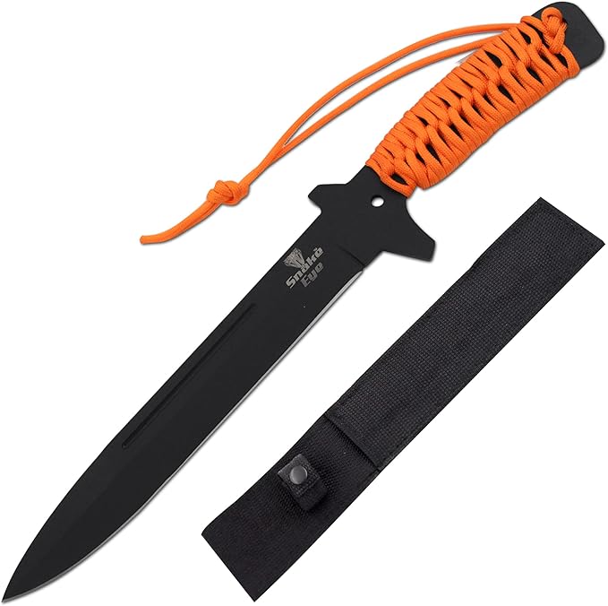 Snake Eye Tactical Fixed Blade Knife –Black Stainless Steel Blade, Cord Wrapped Handle, Full Tang, Includes Nylon Sheath -...