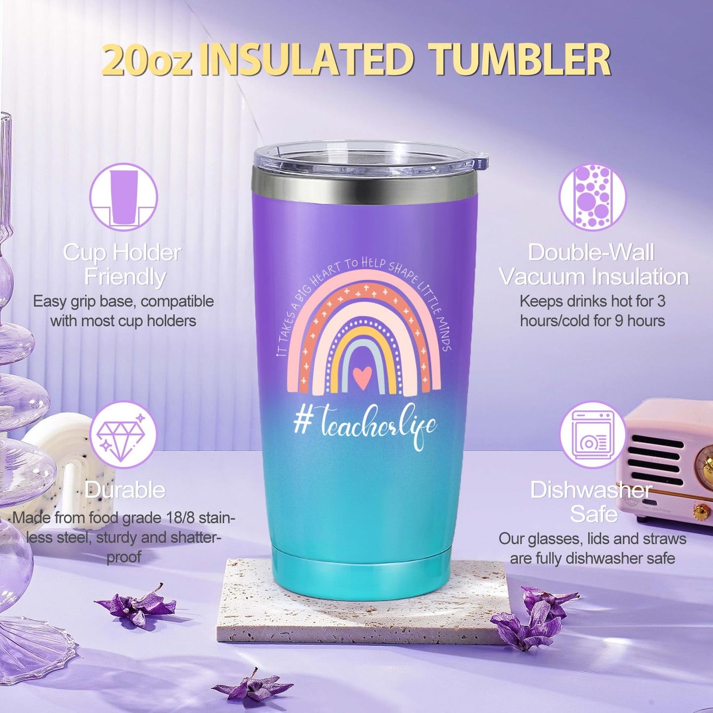 Teacher Appreciation Gifts, Best Teacher Tote Bags for Women, Unique Gifts Ideas from Students - Funny Thank You Basket Box Back to School Gifts, Teacher Christmas Gifts Birthday Gifts Purple