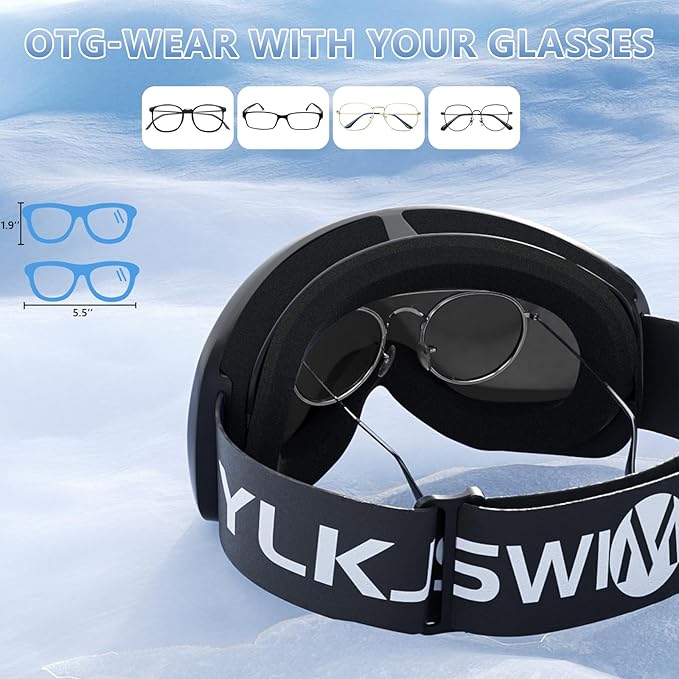 Ski Goggles for Men Women, OTG Snow Goggles, UV Protection Snowboard Goggles for Adult & Youth, Snowmobile, Sledding