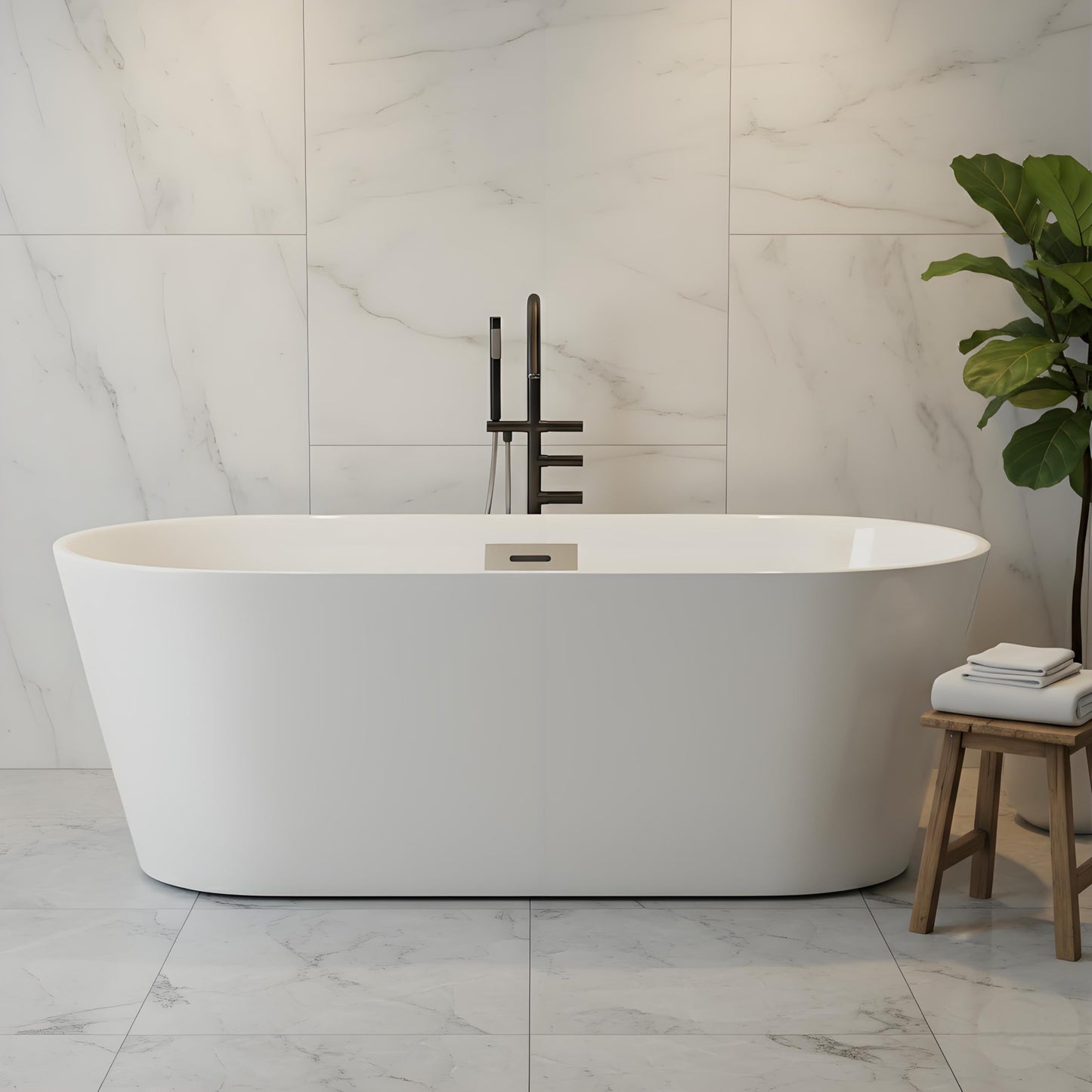 Freestanding Bathtub 67 inch Extra Large Freestanding Bathtub – Modern Oval Freestanding Tub with Chrome Drain & Overflow for Home Spa or Bathroom Relaxation