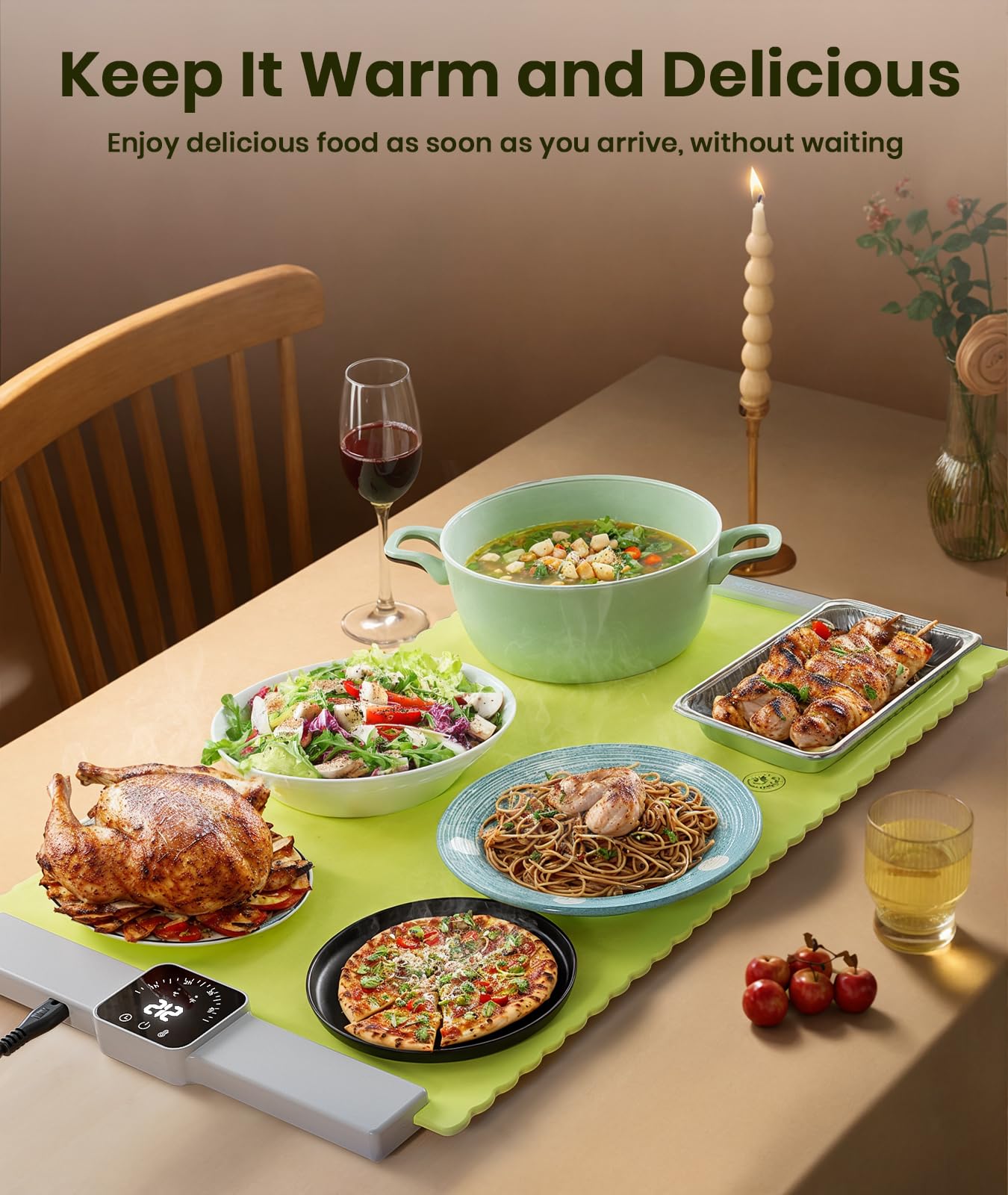 Relixcozy Food Warming Mat for Food, Electric Warming Tray with 5 Temp-Settings, Full-Surface Heating Pad for Food with Auto-Off Timer, Portable Food Warmers for Parties, Silicone Food Heating Mat