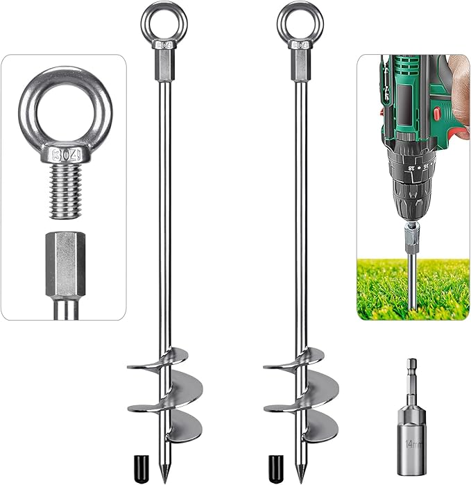 Insaga 30'' Ground Anchors Screw in Heavy Duty 12mm Solid Steel, 3" Spiral Blade with Smooth Edges, Fully Welded Design for Mobile Home, Shed, Trampoline, Swing Set, Carport, Earth, Tent, 2Pack