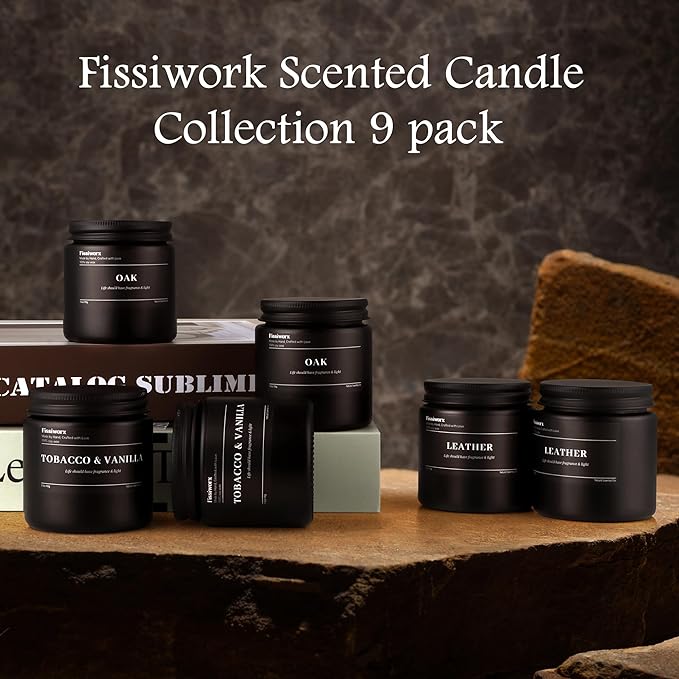 9 Pack Scented Candles Set Gifts for Men, Aromatherapy Candle Set with Scents (Leather/Vanilla/Oak) - Gift for Dad, Boyfriend, Birthday, Father’s Day, Anniversary
