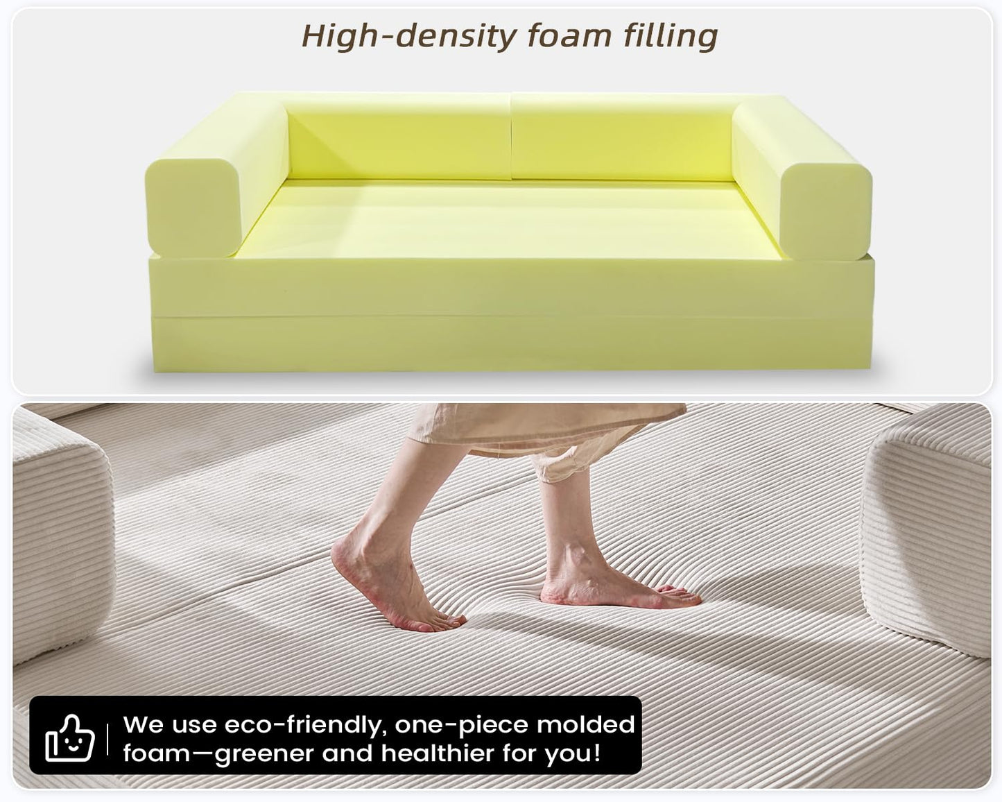 GEARIVY Folding Sofa Bed Convertable Corduroy Couch King Size Floor Sleeper 4-in-1 DIY Combination Modular Sofa Fold Out Futon Lounge Comfy Foldable Lazy cama for Living Room (Beige, 80.15'')
