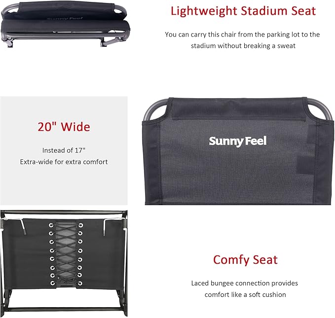 SUNNYFEEL Oversized Stadium Seat for Bleachers with Back Support Extra Wide, Bleacher Stadium Seats Chairs with Backs Portable Bleachers Seat with Hook for Sports Events Baseball Soccer Benches