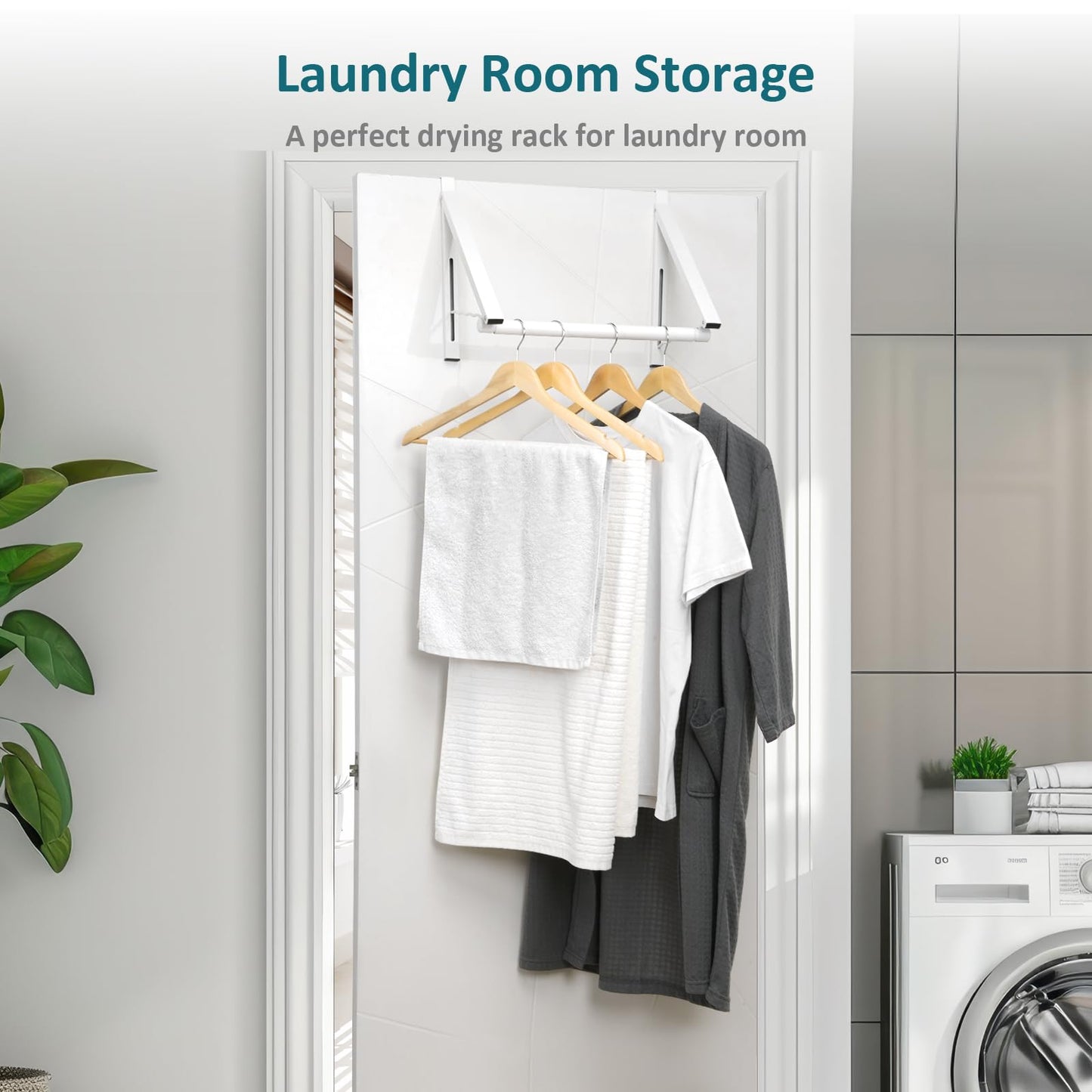 Optish Foldable Over The Door Hanger - Space-Saving Drying Rack for Coats & Clothing, Small Clothes Organizer, White